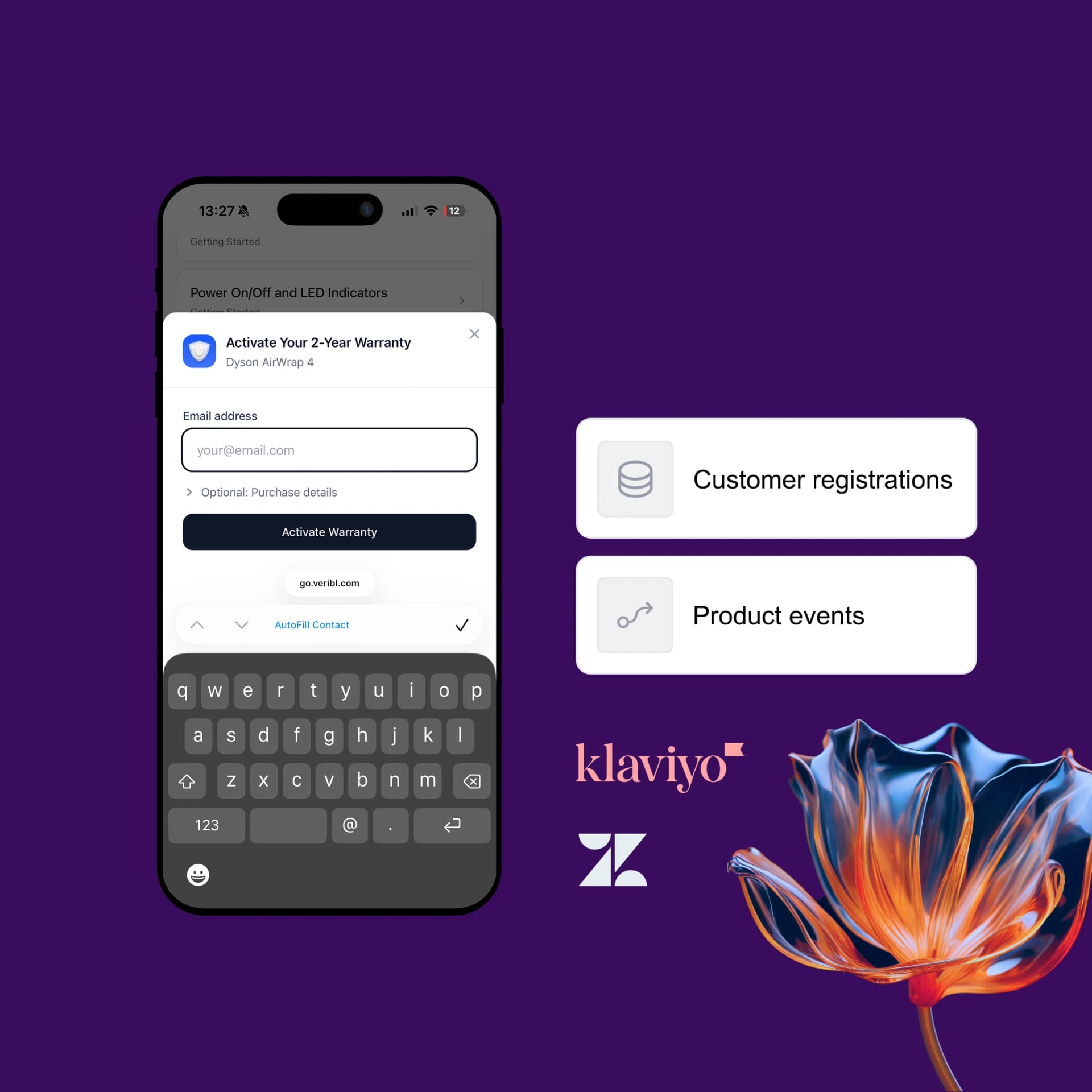 Product registration flow — QR scan to customer profile