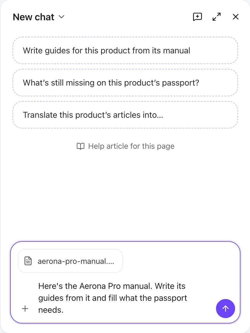 Vera panel with an attached manual and the request to write the product's guides