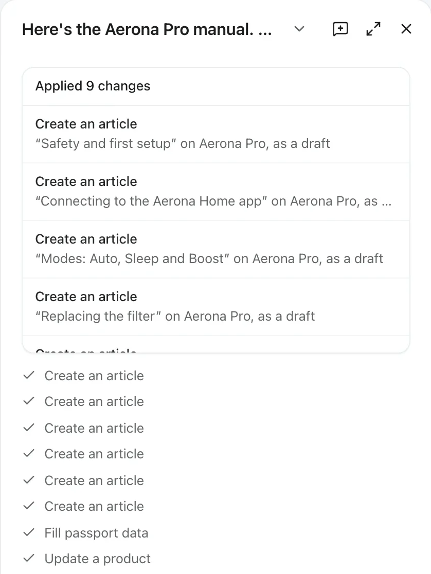 Vera confirming 9 applied changes, each one checked off